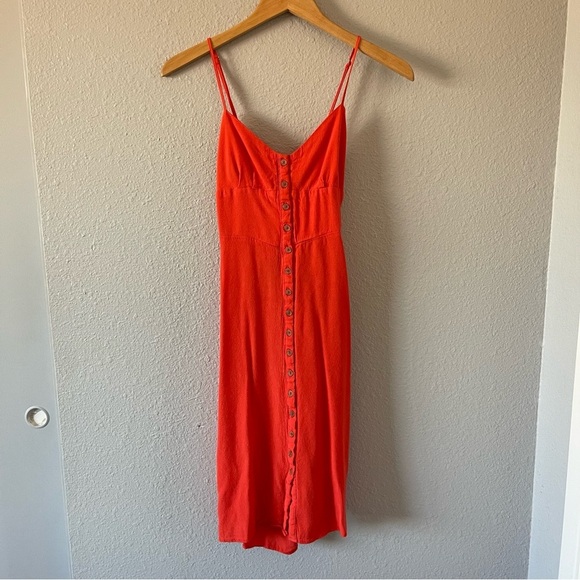 Forever 21 Coral Button Front Midi Dress Adjustable Straps Open Back Size Medium - Picture 1 of 5